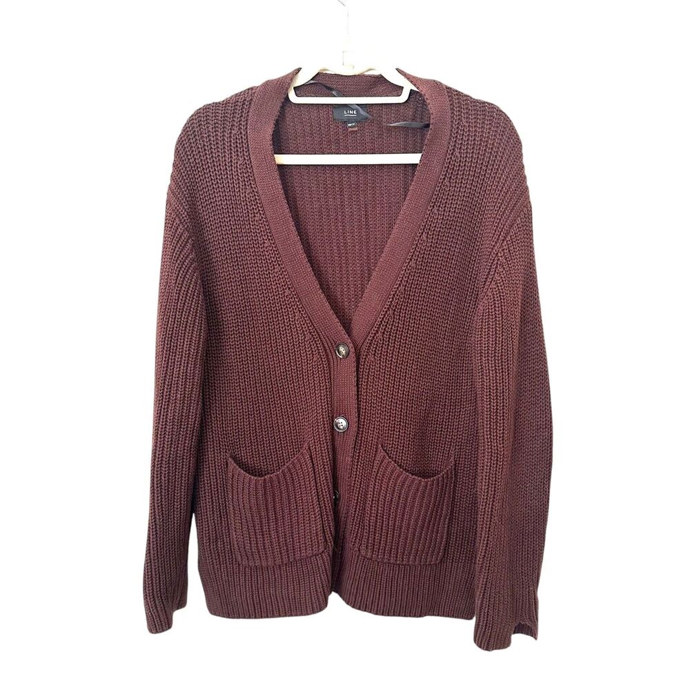 LINE THE‎ LABEL Oversized Ribbed Cardigan Brown XS